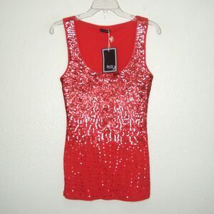 NWT Scarlett Boulevard Sequined Ribbed Cotton Stretch Knit Tank Top Size L